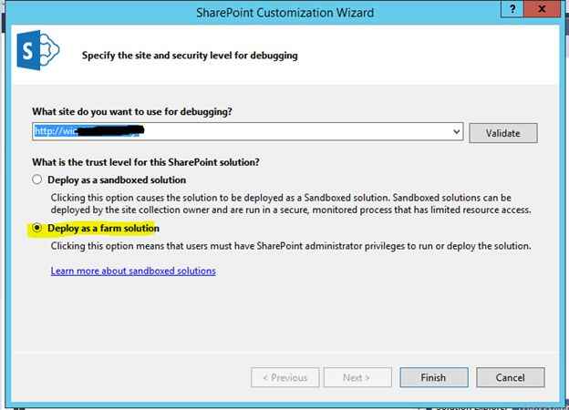 chose Deploy as a farm solution option